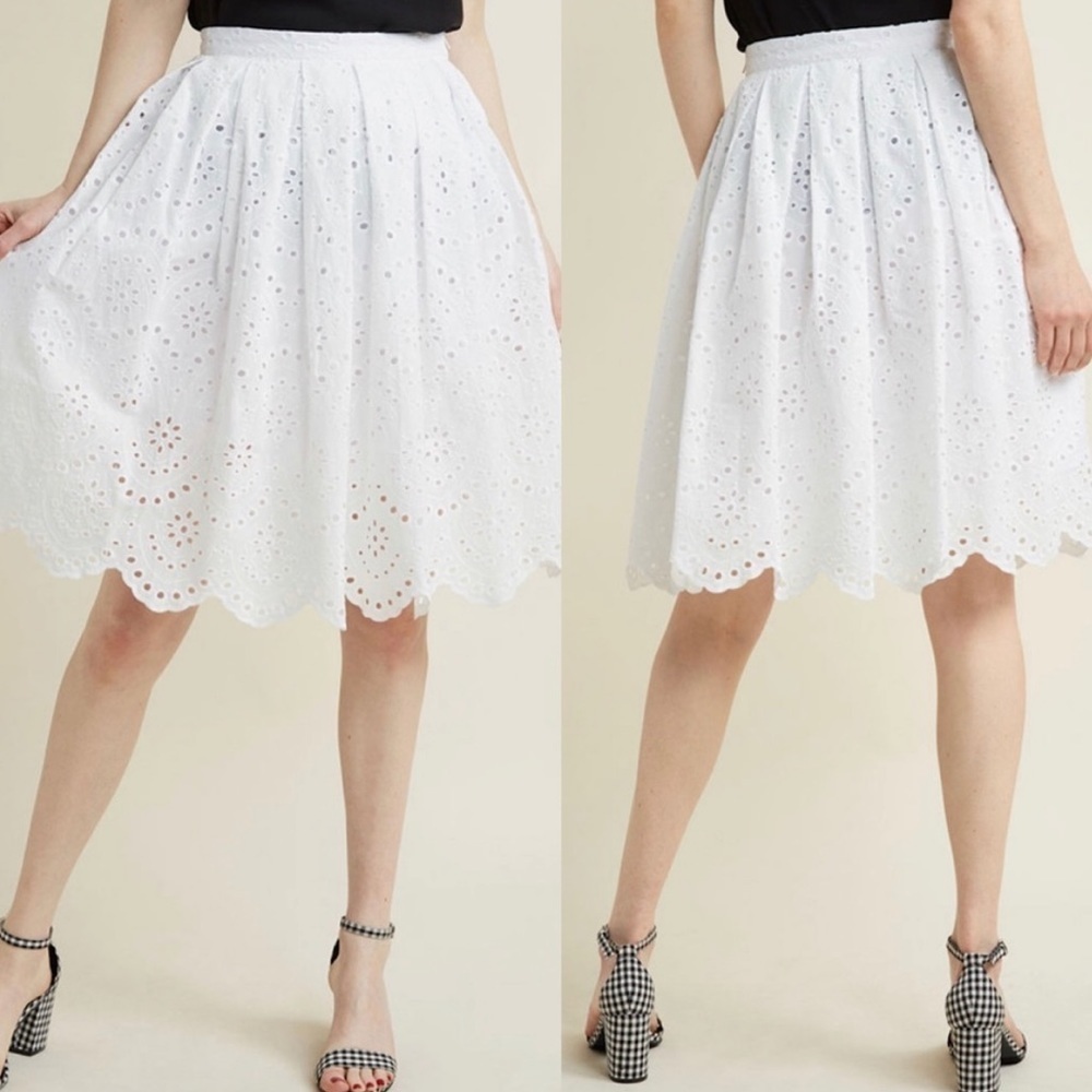 ModCloth White Lace Eyelet A-Line Skirt 1X